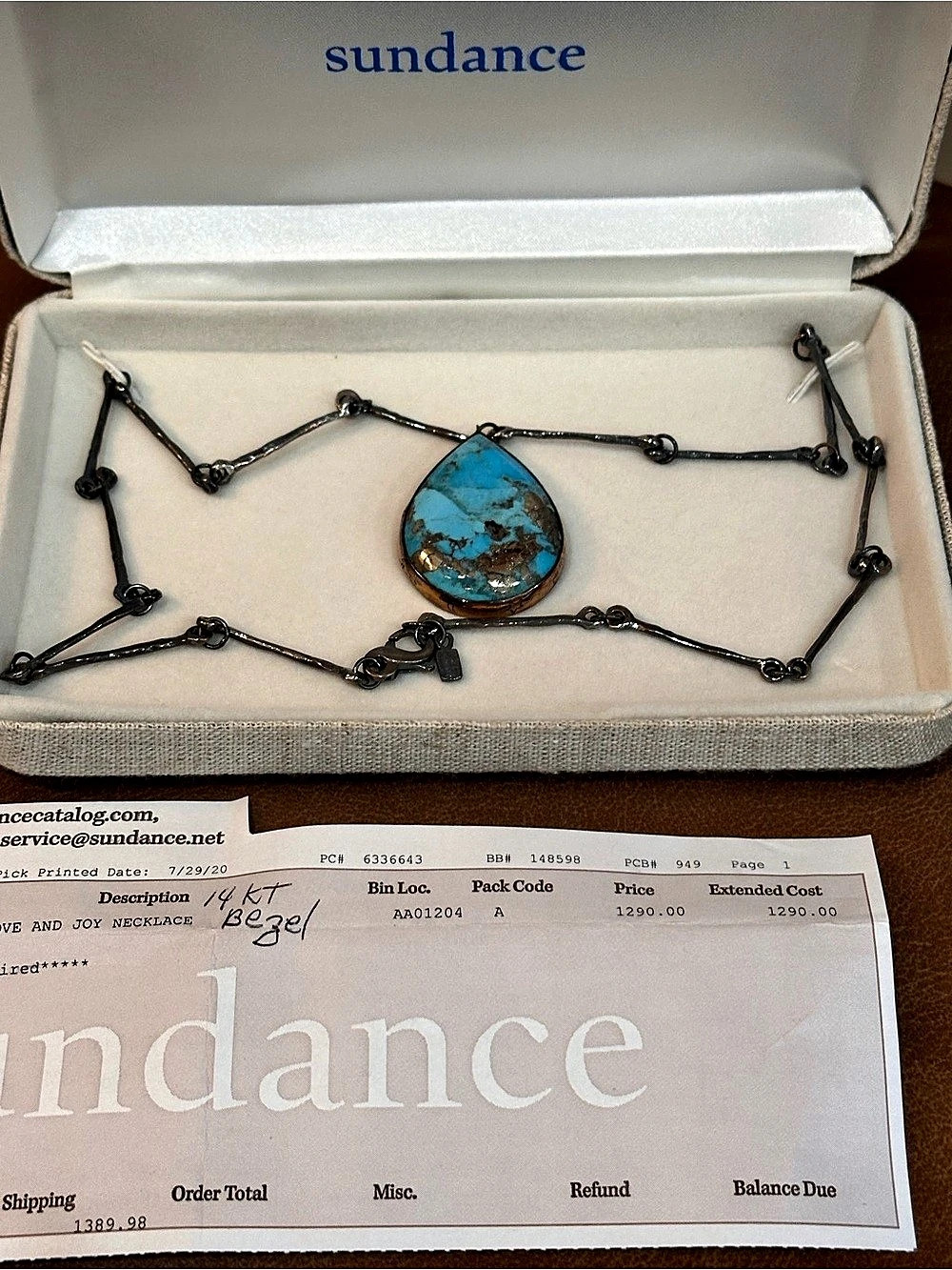 Sundance signed "Love and Joy" Turquoise Pendant Necklace Blue